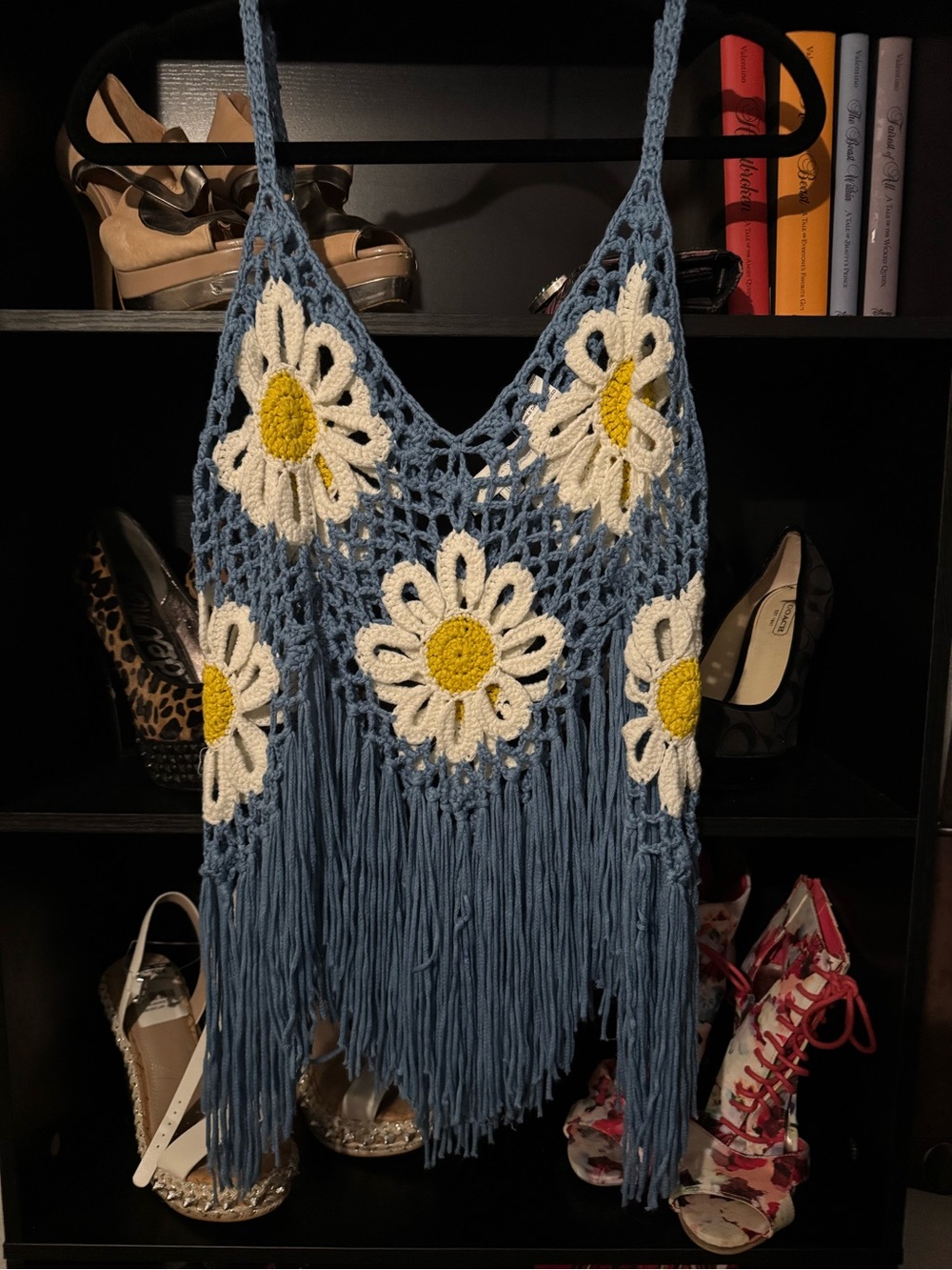 Rebellion Blue Crochet Daisy Fringe Camisole